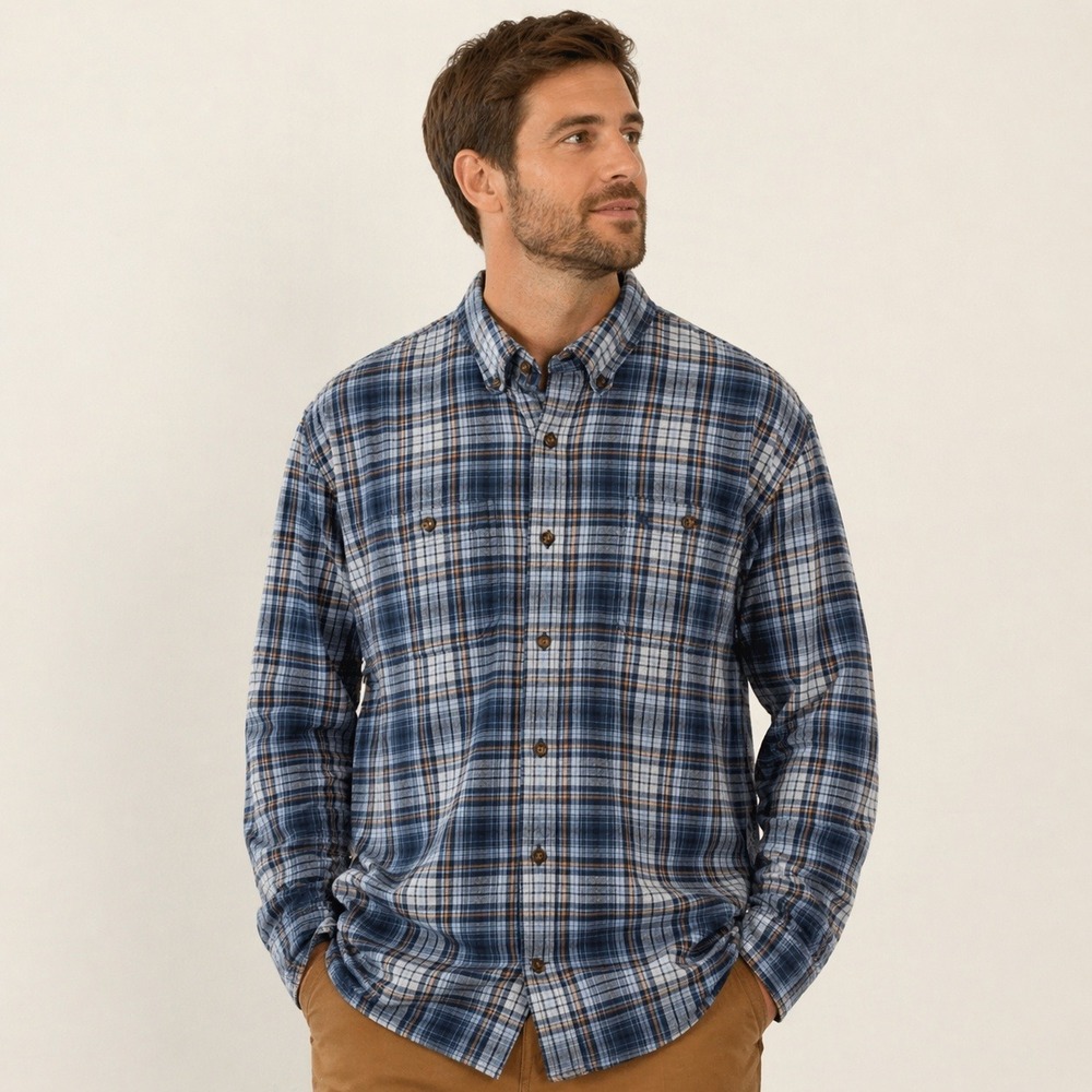 Carhartt Flannel Shirt Mens 3XL Blue Plaid Relaxed Fit Button Down Workwear‎